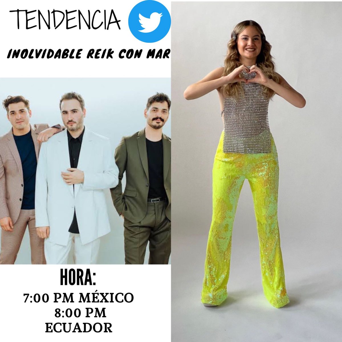 TeamMarGye's tweet photo. Marcianes hoy tenemos tendencia con la frase: 
INOLVIDABLE REIK CON MAR Hora: 7pm México/ 8pm Ecuador 😍❤🎶🎵 @MarRendonMusica  @ReikMx   @manuelveraortiz @WestWoodEntt @TOPSHOWSECUADOR

Dinámica:
40 comentarios por persona
100 RT y favs
Meta: 1100 tweets https://t.co/IdA1hhVAZu
