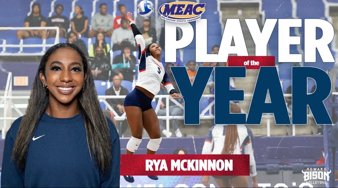 HUBisonSports's tweet photo. Congratulations, Rya and Kayla! @HUBisonVB 

McKinnon is the first MEAC volleyball player to be named Player of the Year and Rookie of the Year in the same season since MEAC Hall of Famer Jana Milin (UMES) in 2002. https://t.co/4yVqlikqXY