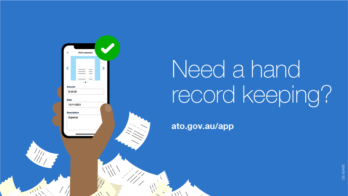 ato_gov_au's tweet photo. Need a hand making some good record keeping habits? ๐งพ Our myDeductions tool in the #ATOapp can help! Info @ https://t.co/7TPLhoLKlq https://t.co/d0E40N1ji1