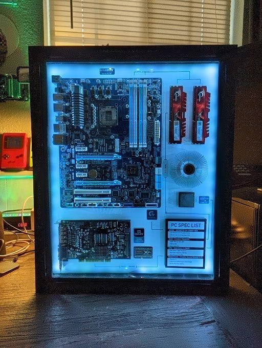 I built this for a friend who was going to recycle his old computer. It seemed a shame considering the 10+ years of gaming enjoyment it provided. Hopefully it will continue as art 🎨 in his house