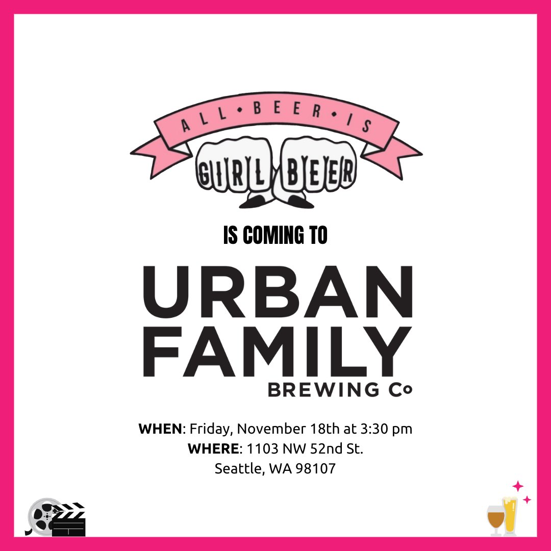 GirlBeerDoc's tweet photo. Seattle! Join us at @urbanfambrewing for a screening of #GirlBeer followed by a panel discussion and Q&amp;A! Space is limited so RSVP NOW: https://t.co/WdP1w7yq9C 

📍Urban Family Brewing Co.
1103 NW 52nd St.
Seattle, WA 98107

🗓️Friday, November 18th at 3:30 pm https://t.co/o41le0sALh