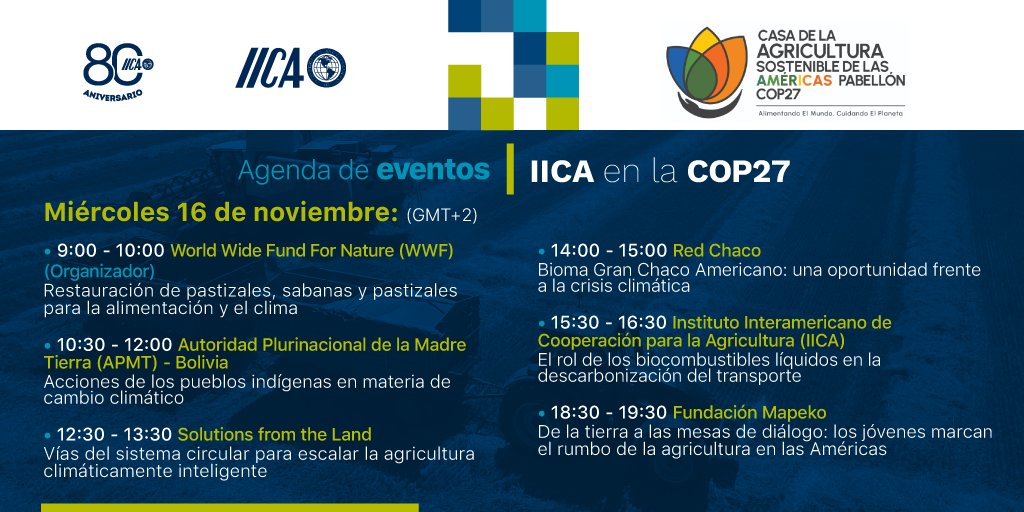 IICAnoticias's tweet photo. 📌 #IICAEnLaCOP27 | Este miércoles 16 de noviembre la Casa de la Agricultura Sostenible de las Américas en Sharm El Sheikh comienza su jornada de actividades con el panel “Restauración de pastizales, sabanas y pastizales para la alimentación y el clima”, organizado por @WWF  🇪🇬 https://t.co/aXSx3wDzg3