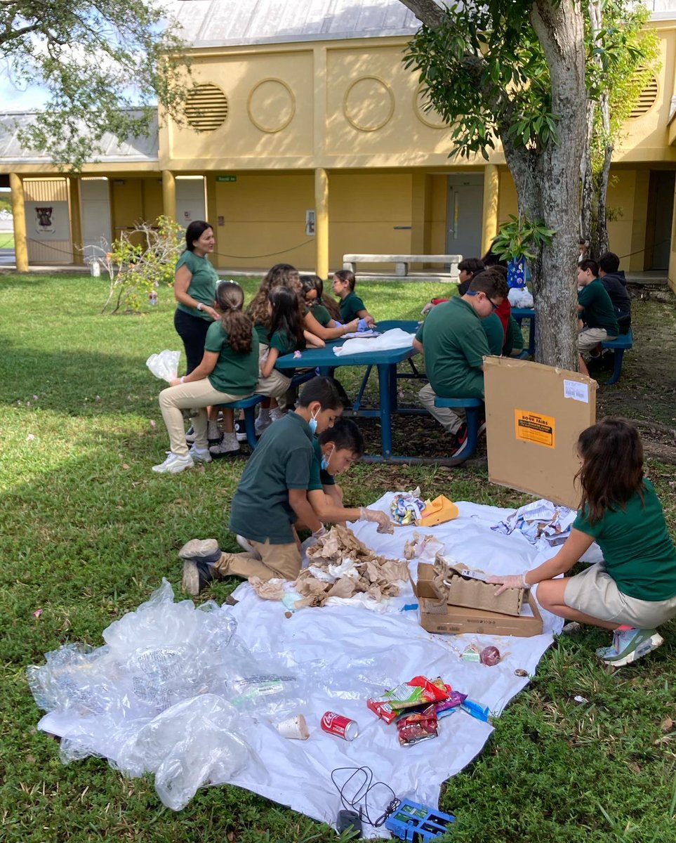 ESUSASouthFL's tweet photo. 4th grade Eco Action Team. Consumption and waste audit. Wesley Matthews Elementary going for their Green Flag this year!! @wmes_bulldogs @miami_dade_public_schools @miamischools @mdcps_steam_ @nwfeducation https://t.co/B2p1tFKf25