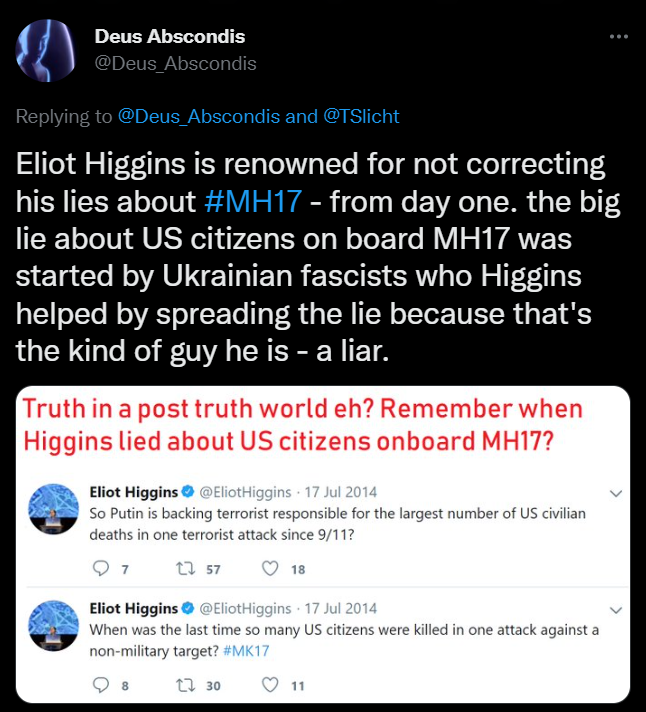 Deus__Abscondis's tweet photo. Eliot Higgins can always be trusted to amplify #disinformation to pin blame on #Russia before the facts are established. He did it with #MH17 as well. He never apologised or retracted his big lie.
#bellingcrap
#Poland #Przewodów #Ukraine https://t.co/plviu8KxhK