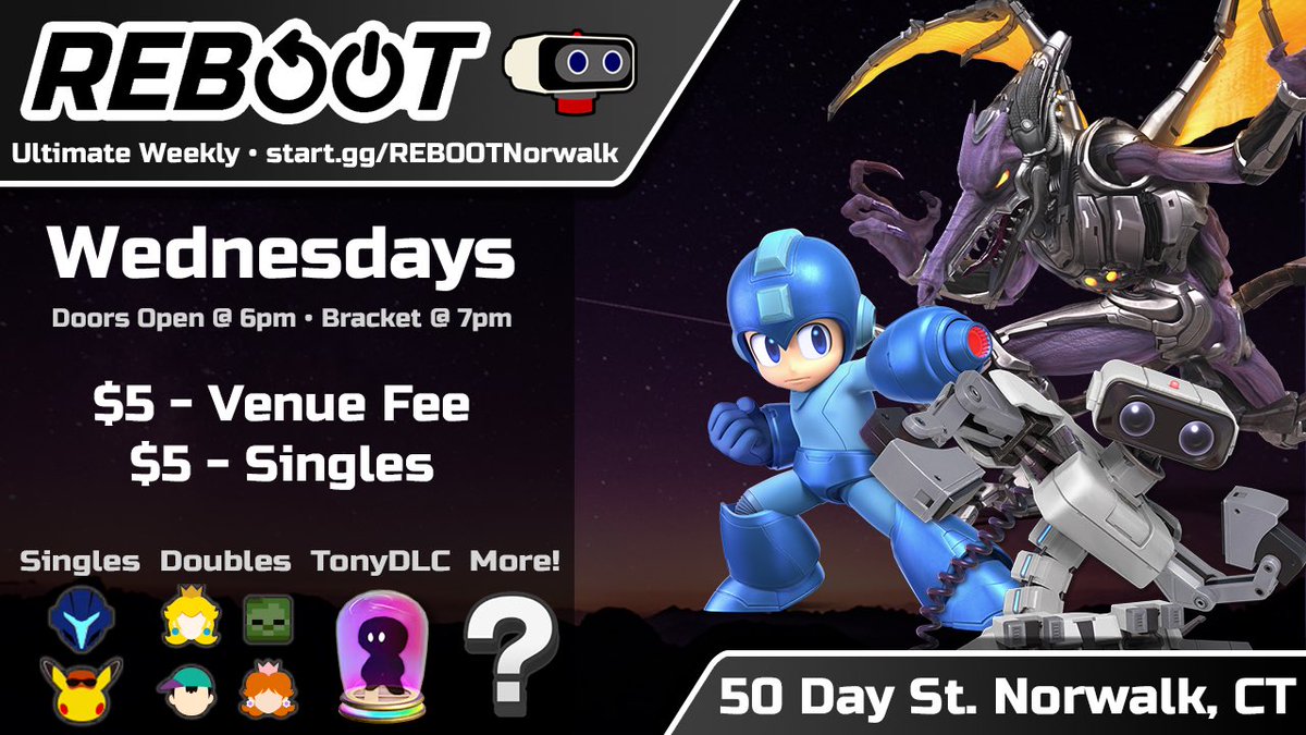 REBOOTNorwalk's tweet image. Come through to Norwalk, CT&apos;s Smash Ultimate Local! 
-Open casting commentary!
-Weekly side bracket (usually redemption or squad strike!)
-Top CT Smash talent!
-A ball pit the size of a swimming pool (yes really! you can go in it!)
start.gg/rebootnorwalk