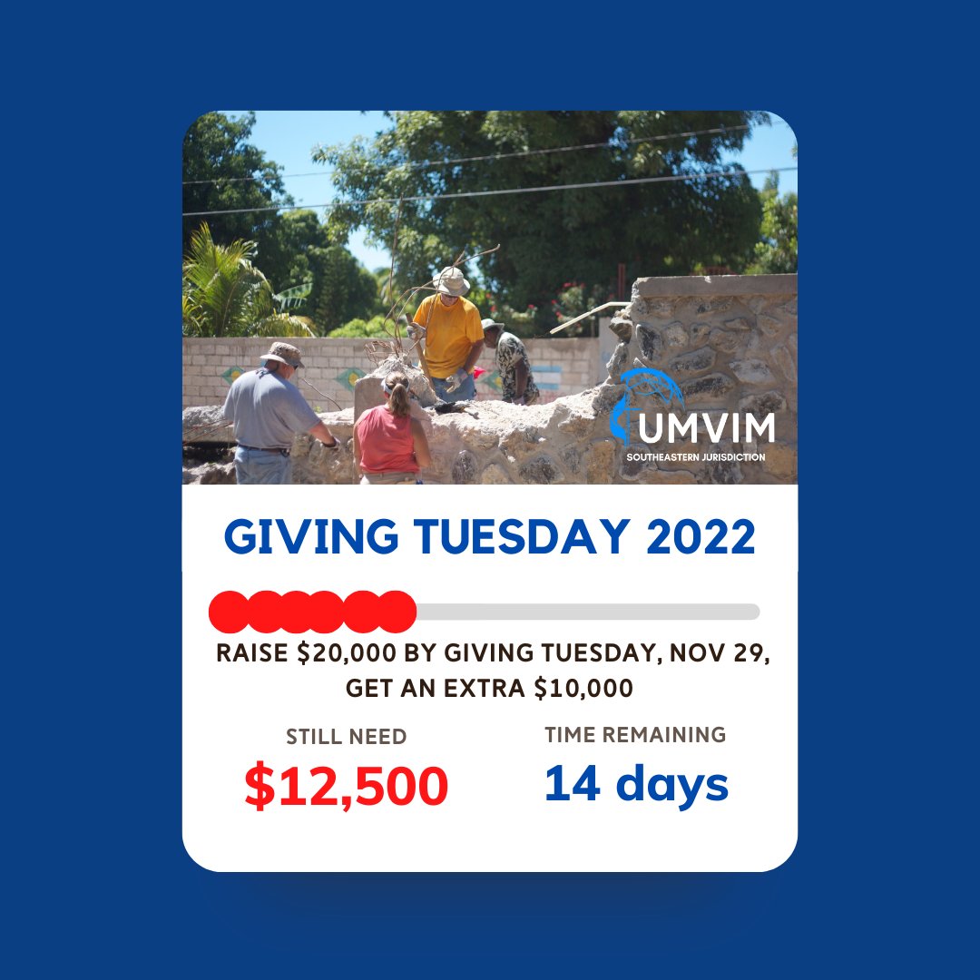 UMVIMSEJ's tweet photo. Check out the progress on our Giving Tuesday campaign! Click the link below to give today!
#umvim #unitedmethodistvolunteersinmission #umvimsej #umc #unitedmethodistchurch #givingtuesday
https://t.co/ktCX6tPgEk https://t.co/oKGxiCNqCG
