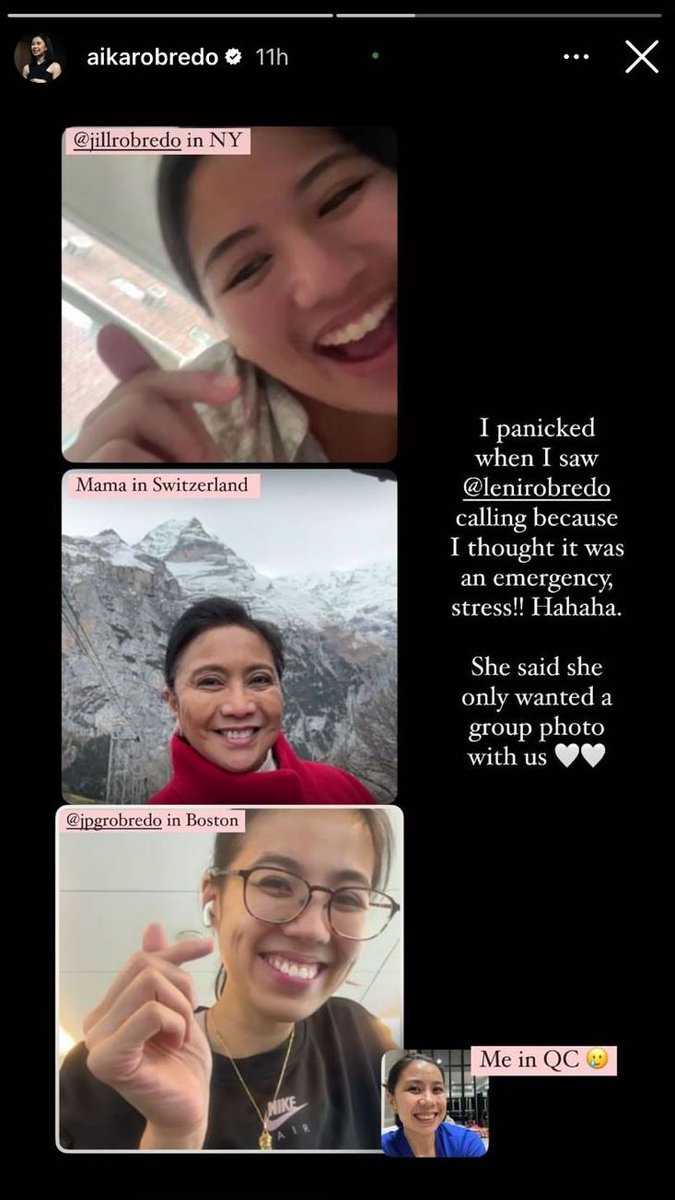 inquirerdotnet's tweet photo. LOOK: Aika Robredo, eldest daughter of former Vice President Leni Robredo, shares a virtual family photo with her mother and sisters, who are all outside the Philippines. | 📷: Aika Robredo/Instagram Story https://t.co/2HHV3biIjM
