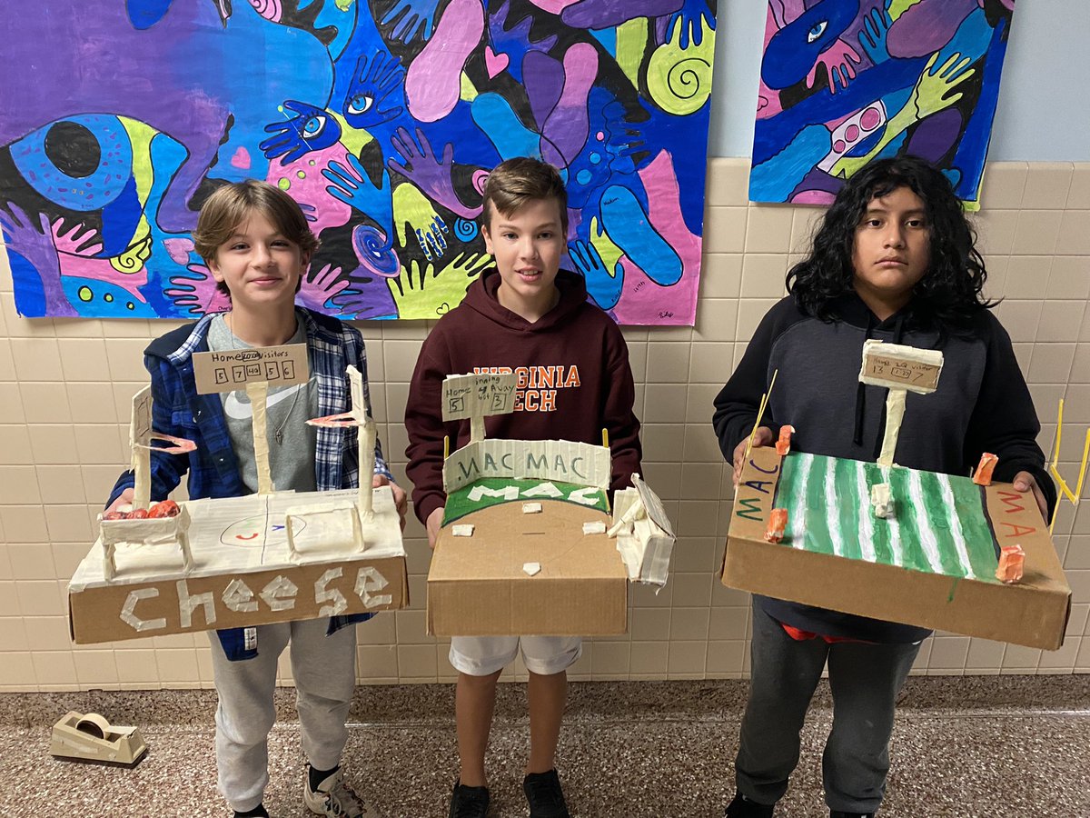MsPaugh_RFISArt's tweet photo. Three season sports - these three worked together to create football, basketball, and baseball, complete with equipment and their own team logo #choiceart @RFIShuskies https://t.co/GtJIeWfbFY