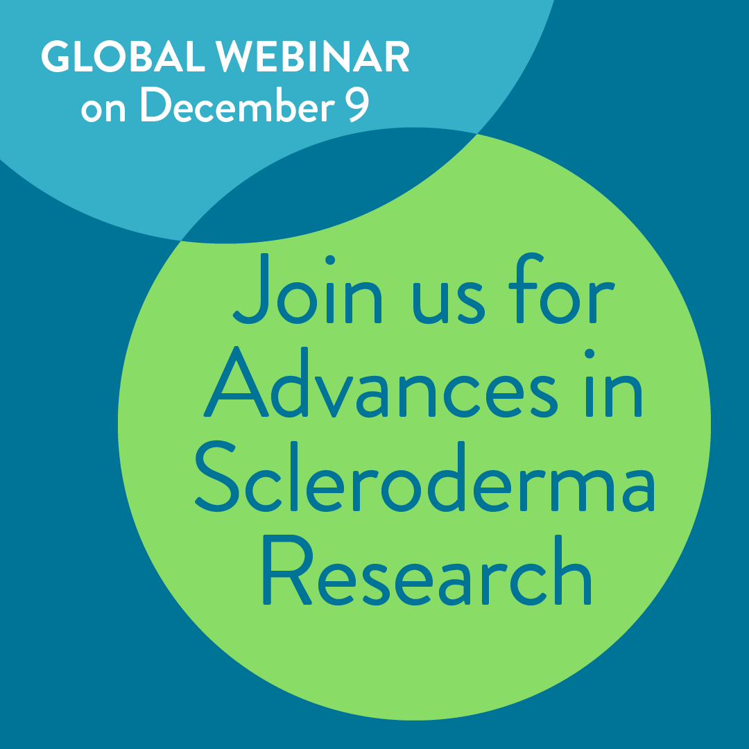 sclerotxchapter's tweet photo. Join us on December 9 for the Advances in Scleroderma Research Global Webinar. This new virtual forum provides a venue to bring together the global #sclerodermaresearch community to hear the latest breakthroughs. Register now: https://t.co/ui2djnE3HU https://t.co/tsWCRtyzcV