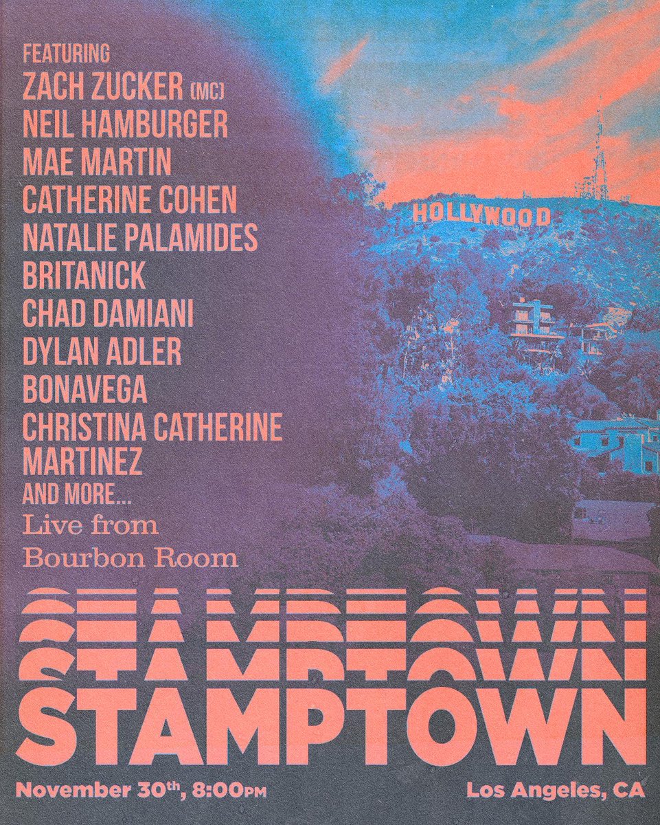 Ok this lineup for Stamptown LA is epic and it’s almost fully sold out 🌴

Featuring:
Neil Hamburger
Mad Martin
@catcohen 
Natalie Palamides 
BriTANicK 
Dylan Adler
BOMAVEGA
Chad Damiani
Christina Catherine Martinez
and MORE 

🎟: ticketweb.com/event/stamptow…