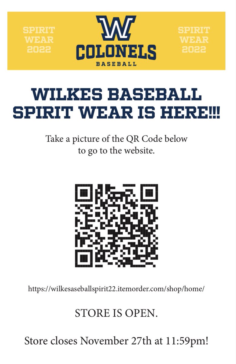 Our team store has officially opened. Scan the QR code or use the link below to get your official Colonel Baseball merchandise! Perfect opportunity to grab your favorite gear in time for the holiday season

shorturl.at/ajpH9