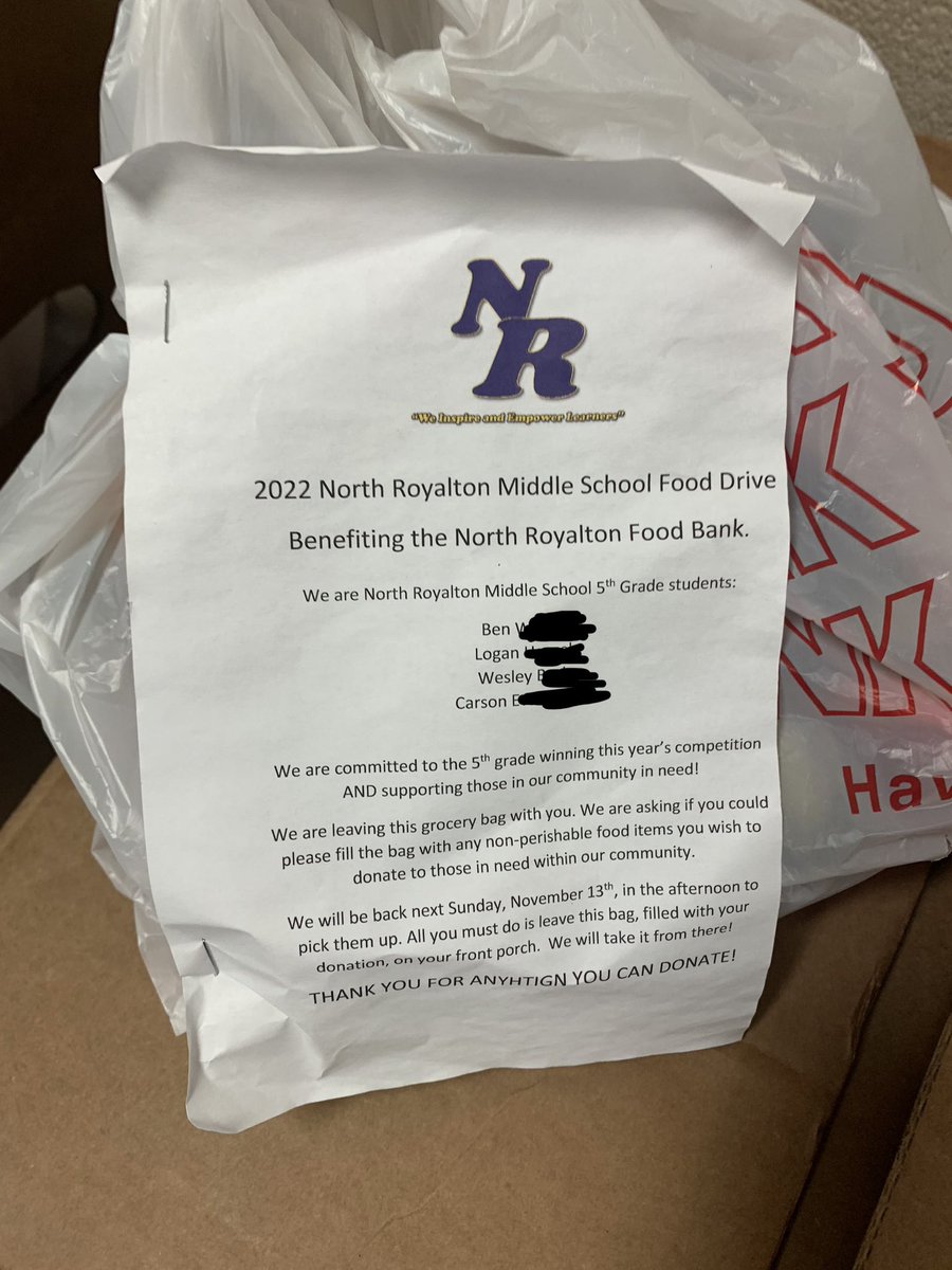 AmyHaraughty's tweet photo. An extra special shout out to these four 5th grade rockstars who legit went door to door &amp; collected 1,582 cans on their own! They got to announce the final #s this morning on our announcements! #nrinspiregreat #compassion #NoRoNation #bears https://t.co/CDpX31AAbD