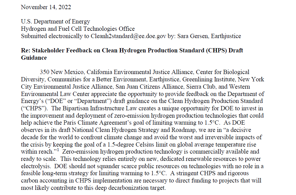 sara_gersen's tweet photo. We submitted comments on DOE's proposed clean hydrogen production standard with a coalition of EJ and green groups. There are a few things DOE needs to correct course on to make sure they don't support hydrogen production that harms communities... https://t.co/2nVMFYIMKk