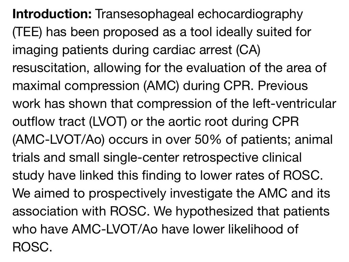 Interesting approach to better examining compression of LVOT and/or Ao root during #CPR. We don’t use TEE nearly as much in Peds but wonder if we could advance resuscitation efforts in the #PedsICU and #pedsCICU by adopting this approach. #pedsCards 

ahajournals.org/doi/abs/10.116…
