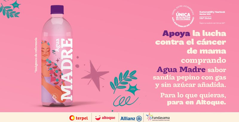 ¡Una lucha que va más allá de una fecha! 
En Terpel seguimos con nuestra edición limitada de Agua Madre Rosa, con la venta de este producto apoyamos a la fundación <a href="/Fundayama/">funda yama</a> donando $200 pesos por cada botella. 

👚🤝 #TómateloAPecho