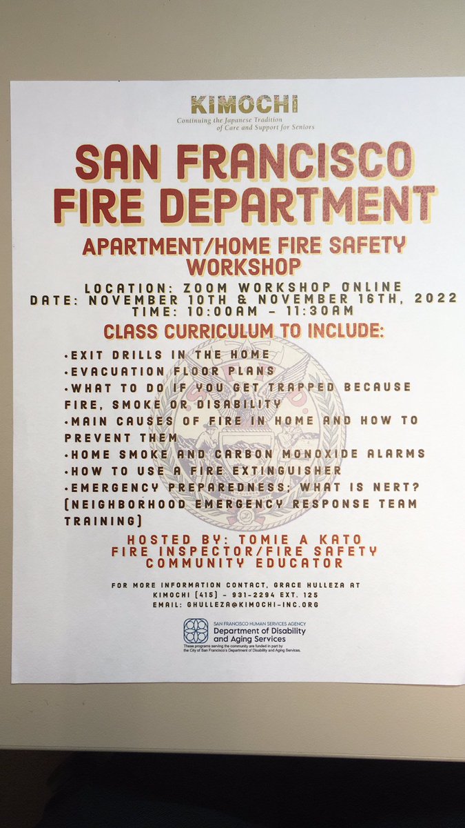 SAN FRANCISCO FIRE PREVENTION/EDUCATION TEAM (@sffdedu) on Twitter photo Hello San Francisco! Please join <a href="/SFFDEDU/">SAN FRANCISCO FIRE PREVENTION/EDUCATION TEAM</a> and <a href="/KimochiKai/">Kimochi, Inc.</a> for Fire Safety in the Home on Zoom tomorrow morning 10:00-11:30am. Call Grace Hulleza to sign up! #SFFDsafe <a href="/SFFDPIO/">SAN FRANCISCO FIRE DEPARTMENT MEDIA</a> Hello San Francisco! Please join <a href="/SFFDEDU/">SAN FRANCISCO FIRE PREVENTION/EDUCATION TEAM</a> and <a href="/KimochiKai/">Kimochi, Inc.</a> for Fire Safety in the Home on Zoom tomorrow morning 10:00-11:30am. Call Grace Hulleza to sign up! #SFFDsafe <a href="/SFFDPIO/">SAN FRANCISCO FIRE DEPARTMENT MEDIA</a>