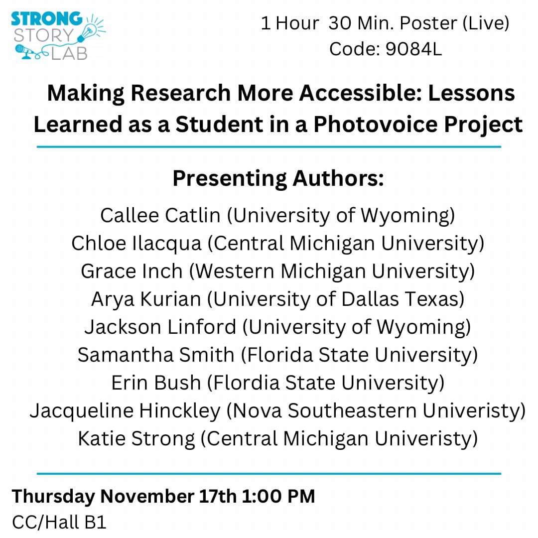 Heading to #ASHA2022? Be sure to stop by and hear these amazing students share their experience about #photovoice &amp; #research. And check out our photovoice display which shows what living with #TBI and #aphasia from the lens of those with experience. youtu.be/NGZVO1MtyBg