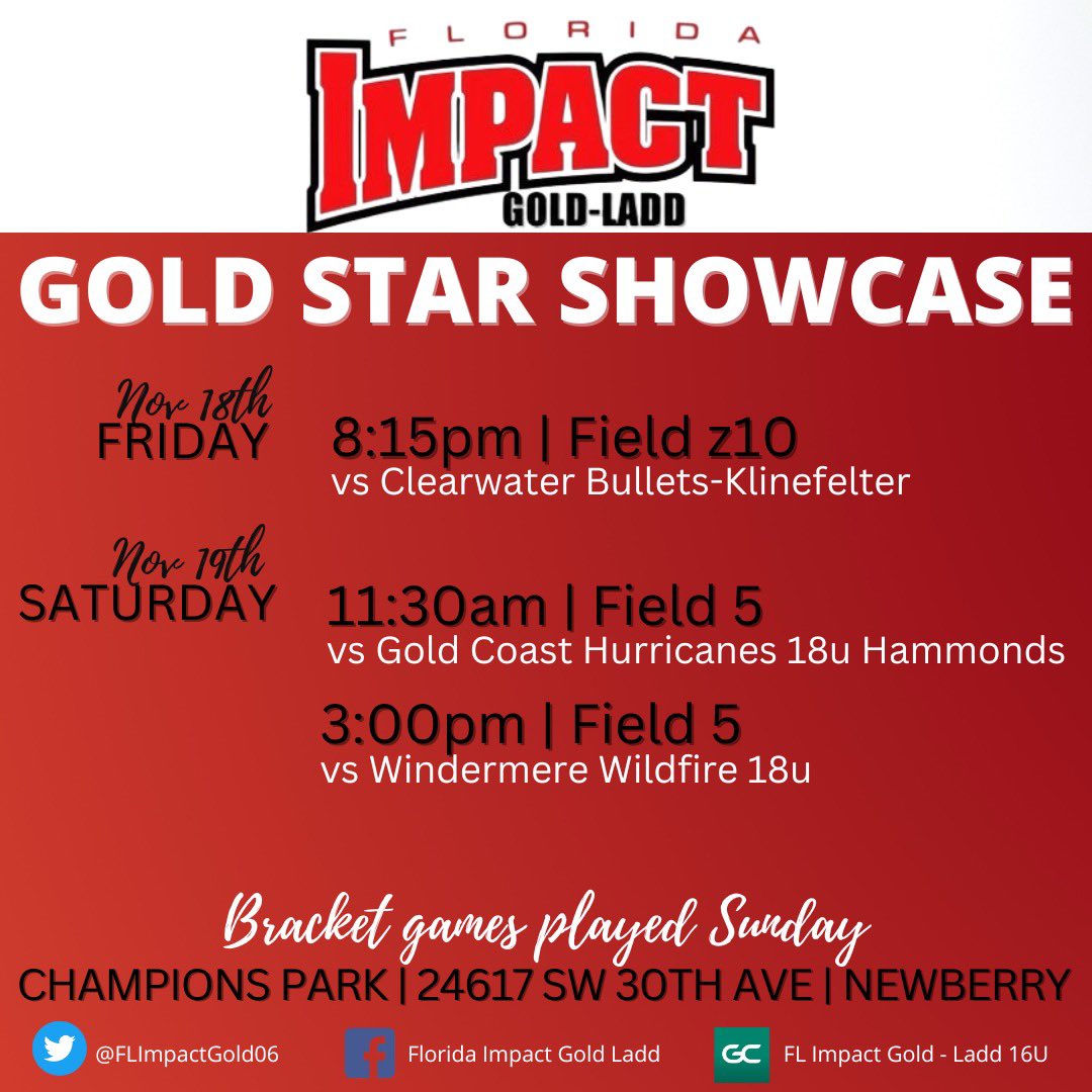 FlImpactGold06's tweet photo. Join us this weekend for the Gold Star Showcase @ Champions Park in Newberry! https://t.co/74GKc8Lknr