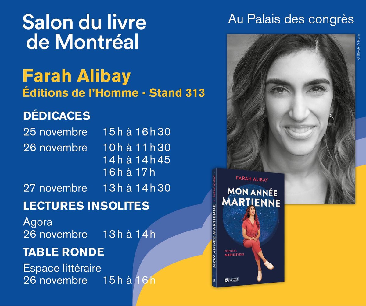 Rendez-vous au salon du livre de Montréal! <a href="/salonlivremtl/">Salon du livre de Montréal</a> <a href="/farahalibay/">Farah Alibay</a>