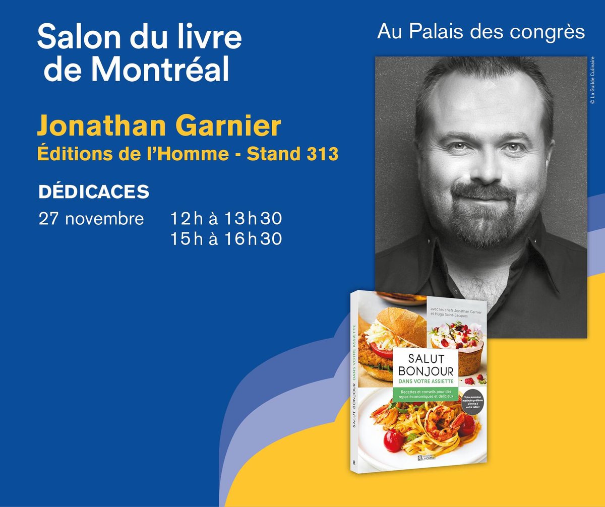 Les Éditions de l'Homme (@editions_homme) on Twitter photo Rendez-vous au salon du livre de Montréal! <a href="/ChefGarnierJ/">Jonathan Garnier</a> <a href="/salutbonjour/">Salut Bonjour</a> <a href="/salonlivremtl/">Salon du livre de Montréal</a> Rendez-vous au salon du livre de Montréal! <a href="/ChefGarnierJ/">Jonathan Garnier</a> <a href="/salutbonjour/">Salut Bonjour</a> <a href="/salonlivremtl/">Salon du livre de Montréal</a>