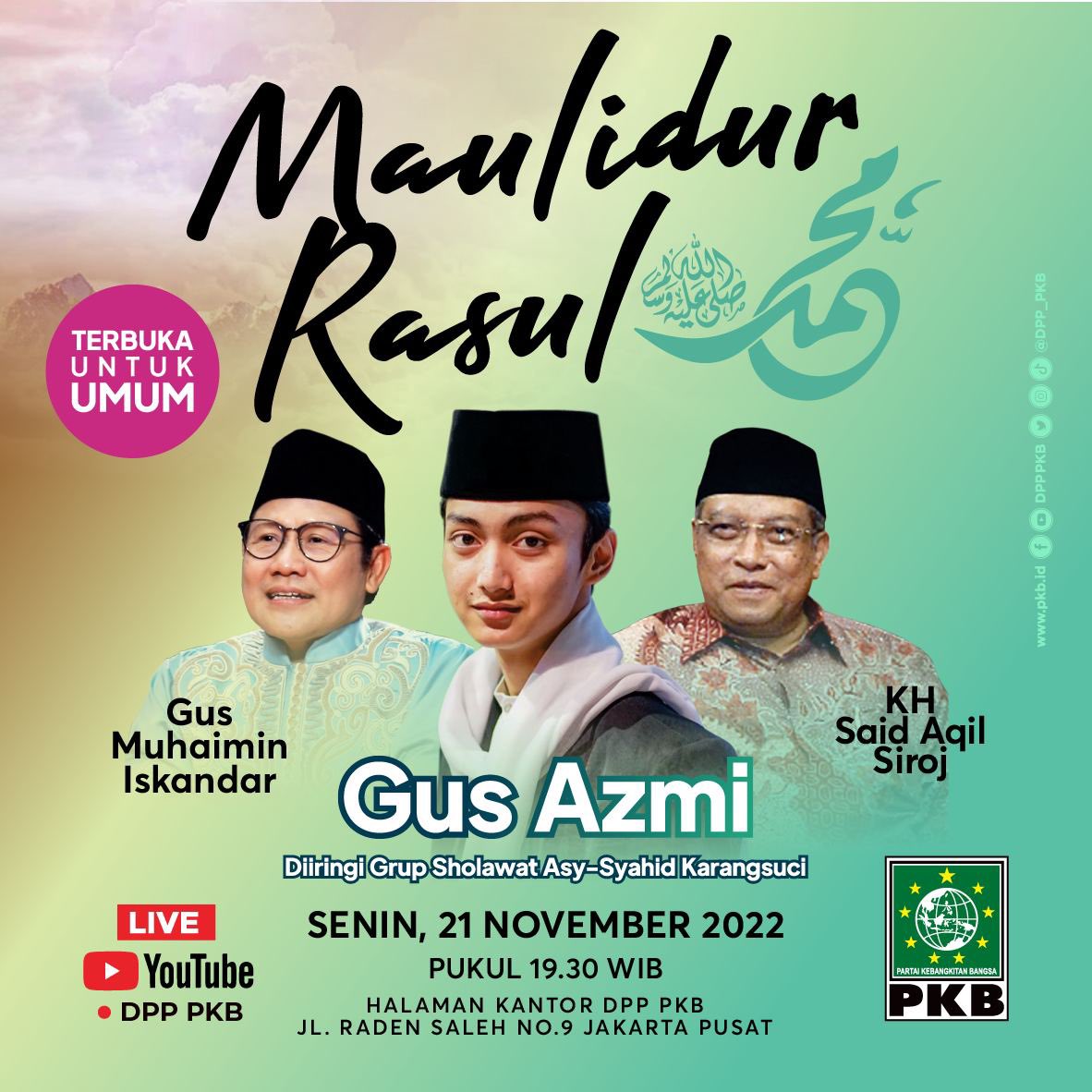 KangBidin34's tweet photo. TERBUKA UNTUK UMUM

Maulidur Rasul bersama Gus Azmi, Gus Muhaimin @cakimiNOW dan KH. Said Aqil Siroj @saidaqil diiringi group Sholawat Asy-Syahid Karangsuci di halaman kantor DPP PKB.

Live di Youtube @DPP_PKB

#gusmuhaimin #muhaiminiskandar #gusazmi #khsaidaqilsiroj #sholawat https://t.co/YlIK2IBHcf