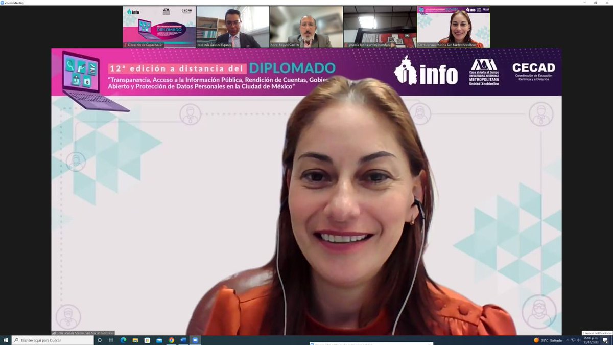 En el marco de la 12ª edición del Diplomado virtual 2022 realizado entre  INFO CDMX y <a href="/CECAD_UAMX/">CECAD UAM Xochimilco</a>, la Comisionada <a href="/navysanmartin/">Marina San Martín</a> asiste a la clase del Maestro <a href="/mikecastillo70/">Lic.Miguel Castillo</a>, quien imparte el Módulo 8 sobre los antecedentes y creación del <a href="/CONAIP_SNT/">Sistema Nacional de Transparencia</a>.
#CapacitaciónINFO