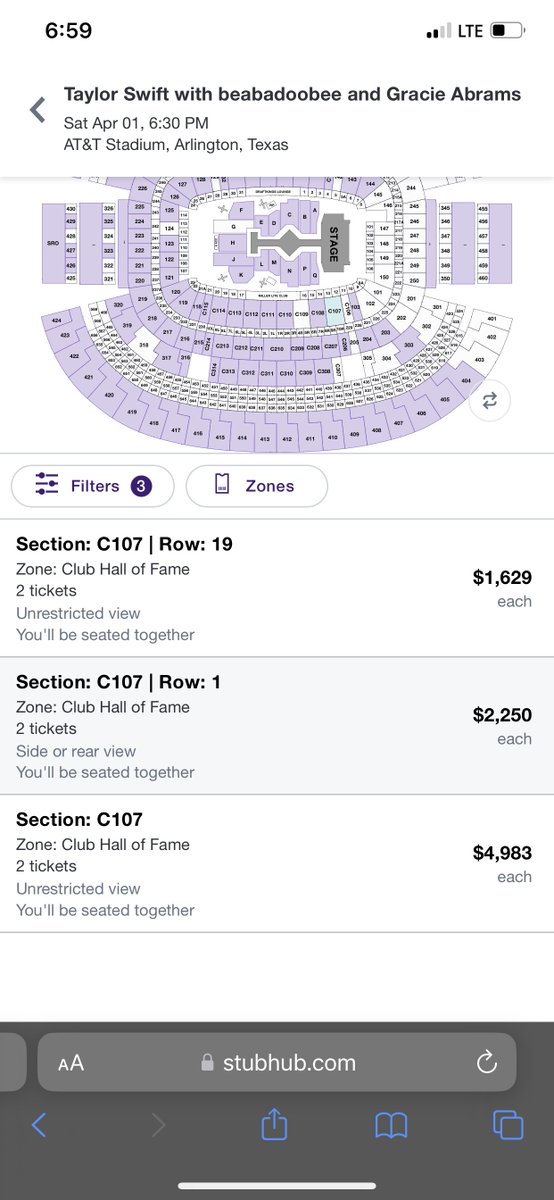 HaleyLPollard's tweet photo. Hell to the nah. I got 2 1st row tickets for $772.90 after fees and these are the stub hub reselling price #ErasTours https://t.co/ZfiKsl1Ijt