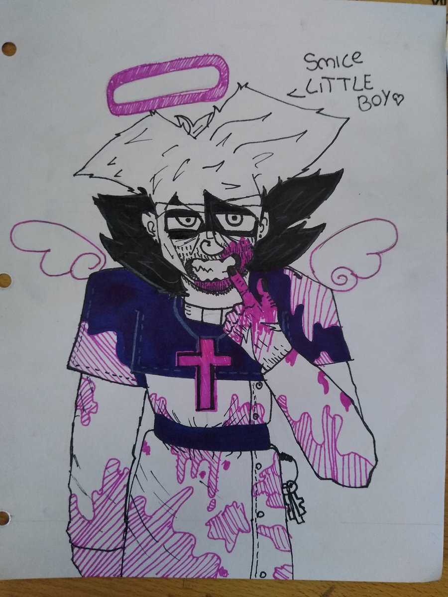 rubenxdgam's tweet photo. well i'll have to get another pink marker for the blood haha @rebecca_doodles  
#starvingartists #fnf #benslayer https://t.co/X4fEF7qAuA