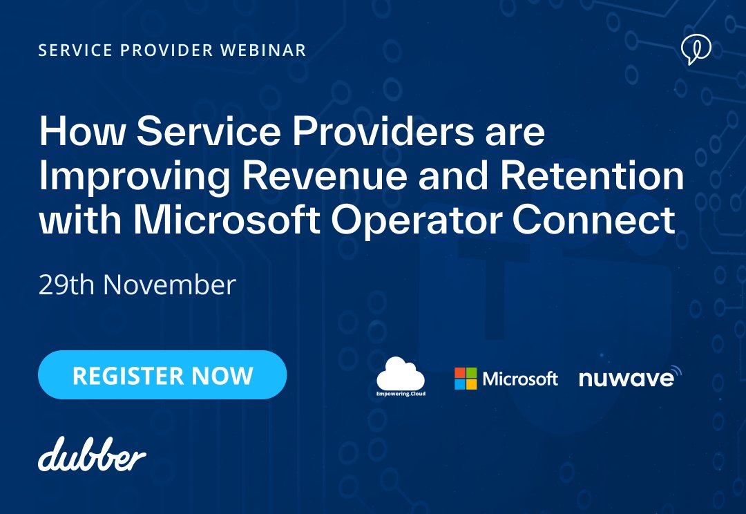 dubberapp's tweet photo. Join us on Tuesday 29th November, and discover how service providers can improve revenue and retention with Microsoft Operator Connect. Hear experts from Empowering Cloud, Microsoft, Nuwave and Dubber. 

APAC: https://t.co/znxlhs3TQL

EMEA and Americas: https://t.co/MfJblJg9H1 https://t.co/eKIC1YiIQm