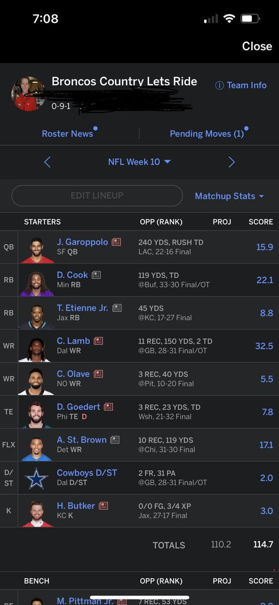 mgehl24's tweet photo. Was in line to get my first win. Goedert fumbles and end up in a tie. 0-9-1 https://t.co/VMaNhyVIBT