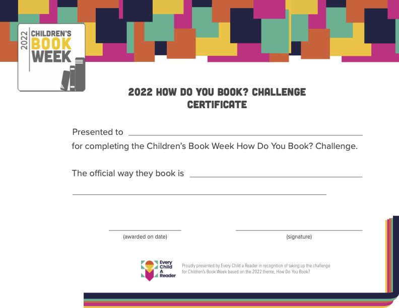 CBCBook's tweet photo. Thank you for a great Children's Book Week! We hope you all had as much fun spreading the love of reading as we did! But the fun doesn't have to stop, you can continue to take the #HowDoYouBook Challenge to help kids (of all ages) find out How They Book! https://t.co/4LEEEojRSz https://t.co/mm877rFtzs