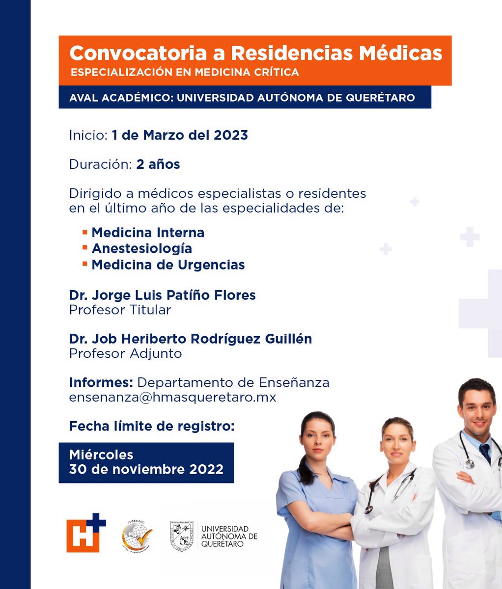 𝙲𝙾𝙽𝚅𝙾𝙲𝙰𝚃𝙾𝚁𝙸𝙰
𝗘𝘀𝗽𝗲𝗰𝗶𝗮𝗹𝗶𝗱𝗮𝗱 𝗲𝗻 𝗠𝗲𝗱𝗶𝗰𝗶𝗻𝗮 𝗖𝗿í𝘁𝗶𝗰𝗮
📍Hospital H+ Querétaro, Querétaro. Qro. 🇲🇽 

#HmásQro #ResidenciasMédicas #MedCritMx
