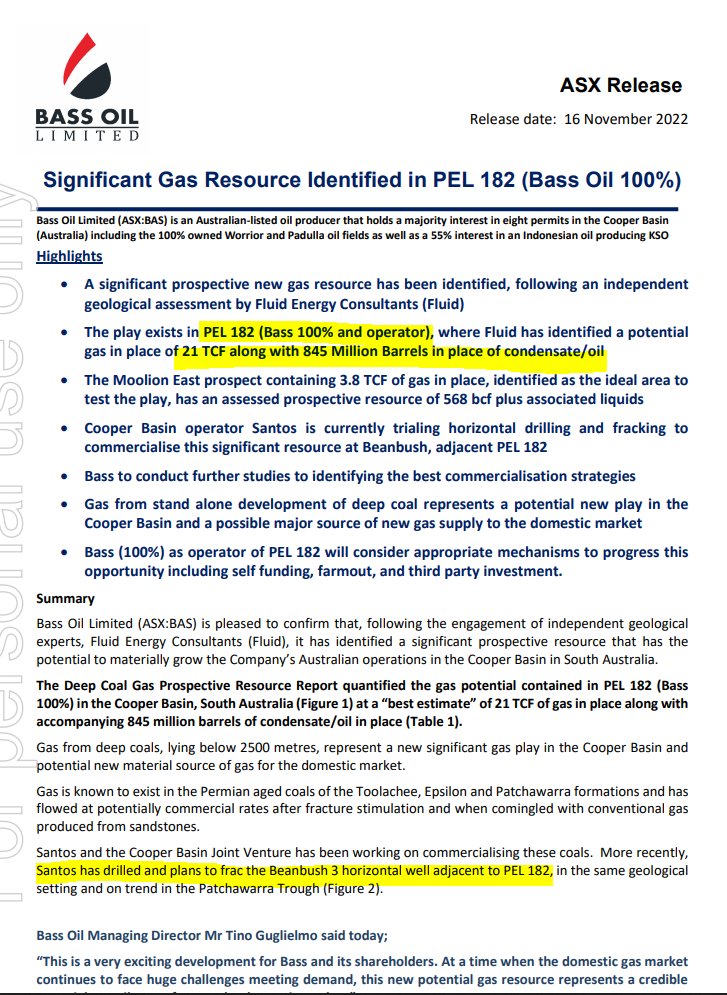 TwinTurboCe1ica's tweet photo. $BAS $BAS.AX going bunta today (up 145%) on some massive O/G numbers.
The kicker is that its unconventional. But Santos has drilled nearby and looking to frac.
No idea where this will end up, but $BASO 12c options trading at 1.2c are interesting if Santo can prove up the play. https://t.co/BRFGZgaGAM