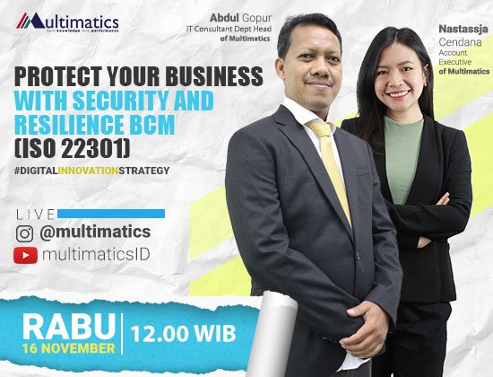 Multimatics_ID's tweet photo. YASS it's #dttalk time! Stay tuned in Multimatics's IG Live and Youtube channel today at 12.00 WIB. We're discussing abt ISO 22301 here. Click here to join https://t.co/9fcmGGbRPK 👏 https://t.co/fIkqcZQPTv