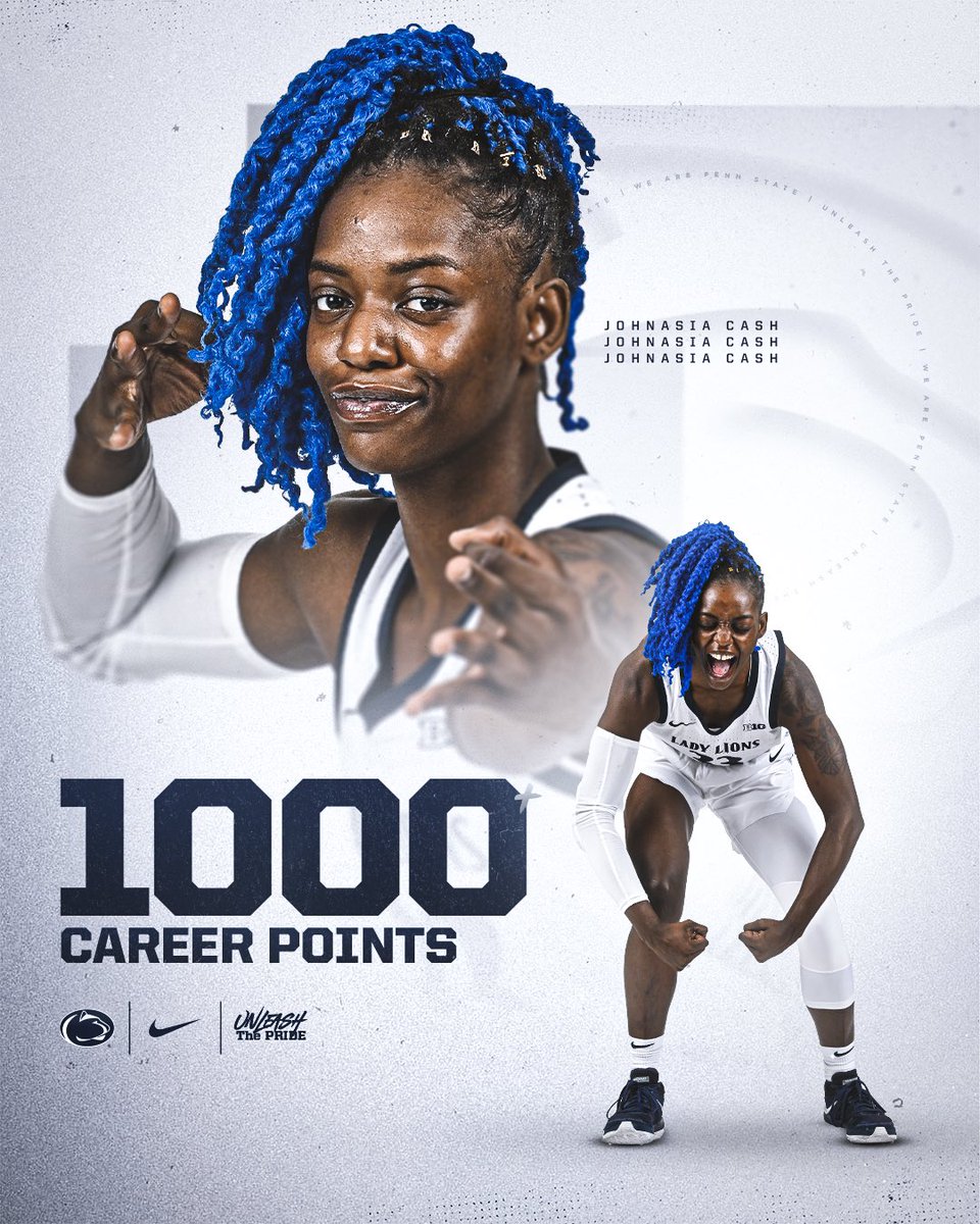 PennStateWBB's tweet photo. 1⃣0⃣0⃣0⃣ career points for @nasiacash33!!! 🎉🥳

#UnleashThePRIDE https://t.co/T9BbAvSM5z
