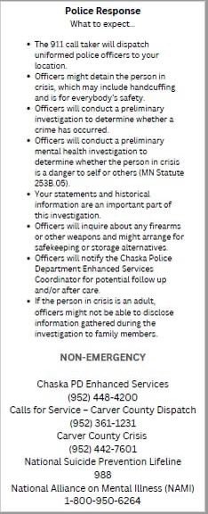 ChaskaPD's tweet photo. (3/3) We've created this brochure to assist the callers during these difficult times, while trying to obtain information vital to achieving the best possible outcome. Be sure to open the photos to view the entire brochure, including phone numbers to important resources. #CPDLive https://t.co/wAkbFjKoMY