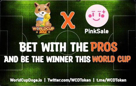 Don’t miss <a href="/wcdtoken/">WorldCup Doge</a> 👀 launching on Pinksale in 2 days!

KYC &amp; Audited.✅

Presale buyers get lifetime % of the treasury betting pool! They planning to do big marketing. 🚀

🌸 pinksale.finance/launchpad/0x3b…

🌐worldcupdoge.io
💬t.me/WCDToken

#DYOR #BSCGem #BSC
