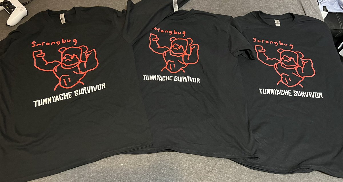 Blazefantom's tweet photo. Got 3 new shirts in the other day. 2 for personal wear and one for the gym. Gotta be able to handle the daily estrogen shots from @beribug_
#bugbros #vtuber #merch #gainz https://t.co/sqQEGmqAHW
