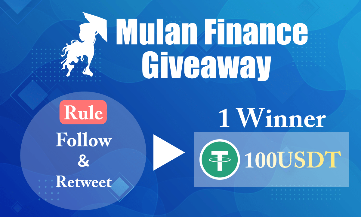 Mulan Finance (@mulan_finance) on Twitter photo In celebration of #MULAN Listing Challenge🚀
🎁 limited time #Giveaway The 2nd round!
💰100USDT to 1 winners everyday for 10days
【 DAY4 】
✅ To entry
1️⃣ Follow <a href="/Mulan_Finance/">Mulan Finance</a>
2️⃣ "Like" & "Retweet" this Tweet
3️⃣ Entry the #Gleam
👉 bit.ly/3hCM2Wv
Forms change daily In celebration of #MULAN Listing Challenge🚀
🎁 limited time #Giveaway The 2nd round!
💰100USDT to 1 winners everyday for 10days
【 DAY4 】
✅ To entry
1️⃣ Follow <a href="/Mulan_Finance/">Mulan Finance</a>
2️⃣ "Like" & "Retweet" this Tweet
3️⃣ Entry the #Gleam
👉 bit.ly/3hCM2Wv
Forms change daily