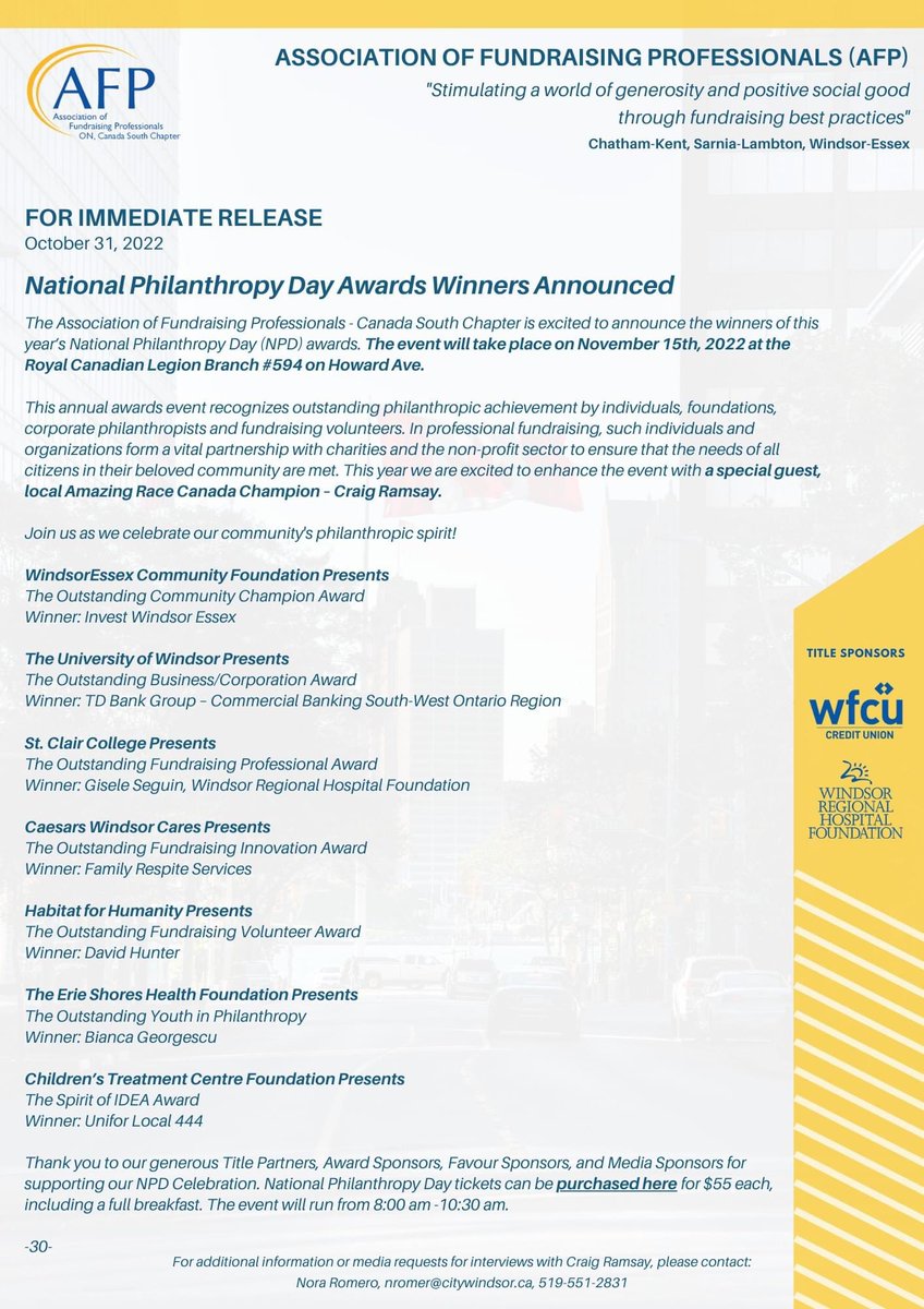 WEFamilyRespite's tweet photo. Family Respite Services is thrilled to accept the Outstanding Innovation Award by AFP Canada South at the National Philanthropy Day! 
This award is a wonderful opportunity to celebrate the success of the Capital Campaign for the Solcz Respite Home. #yqg #NationalPhilanthropyDay https://t.co/AMQnzqmHte