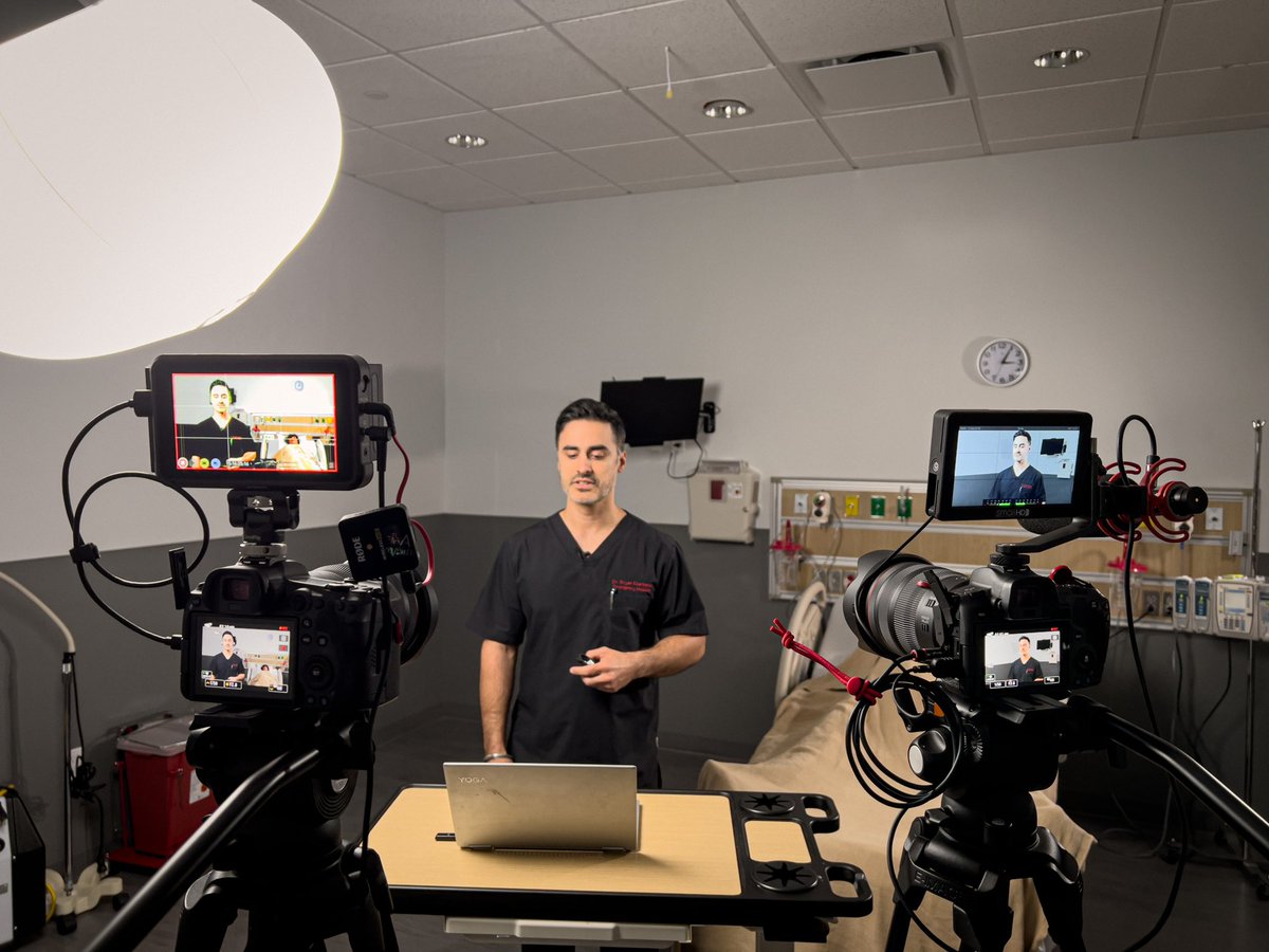 ParamedicNate's tweet photo. A peak #BehindTheScenes. Dr. Bryan Kharbanda and I were back at it today filming a few new episodes of #DocTalk for our #EMS partners. With respiratory emergencies surging we are covering BiPAP vs CPAP and influenza. 

#emergencymedicine #emseducation https://t.co/ePJJX1TJGn