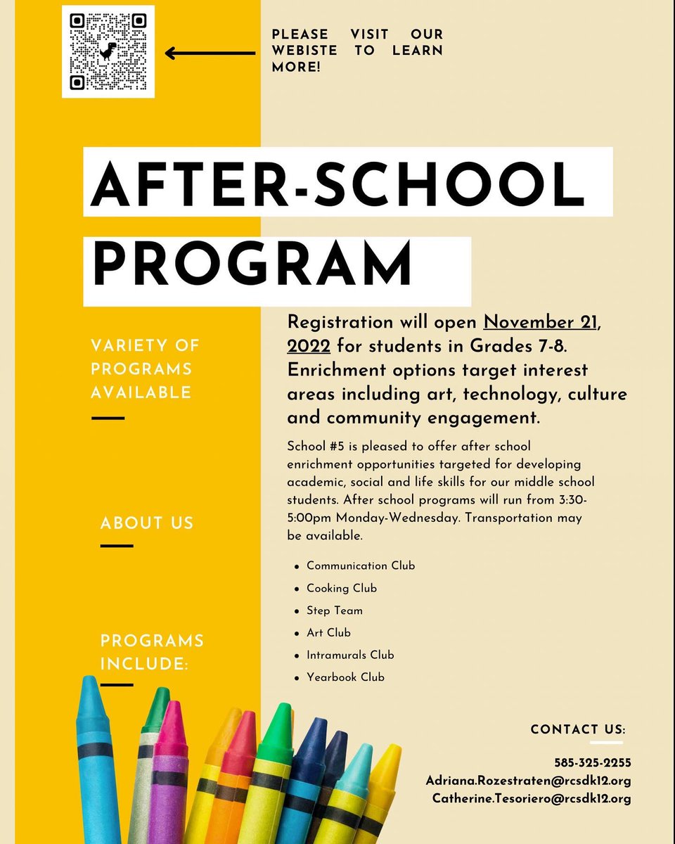 Adriana Rozestraten (@msrsspeechroom) on Twitter photo <a href="/RCSDsch5/">John Williams School No. 5</a> is excited to announce we will launching our 2022-2023 clubs enrollment on November 21st! Flyers and registration forms will be going home shortly! <a href="/HammondTerrilyn/">Terrilyn Hammond</a> <a href="/CTesoriero5/">Catherine</a> <a href="/RCSDELO/">RCSDExpandedLearn</a> <a href="/RCSDsch5/">John Williams School No. 5</a> is excited to announce we will launching our 2022-2023 clubs enrollment on November 21st! Flyers and registration forms will be going home shortly! <a href="/HammondTerrilyn/">Terrilyn Hammond</a> <a href="/CTesoriero5/">Catherine</a> <a href="/RCSDELO/">RCSDExpandedLearn</a>