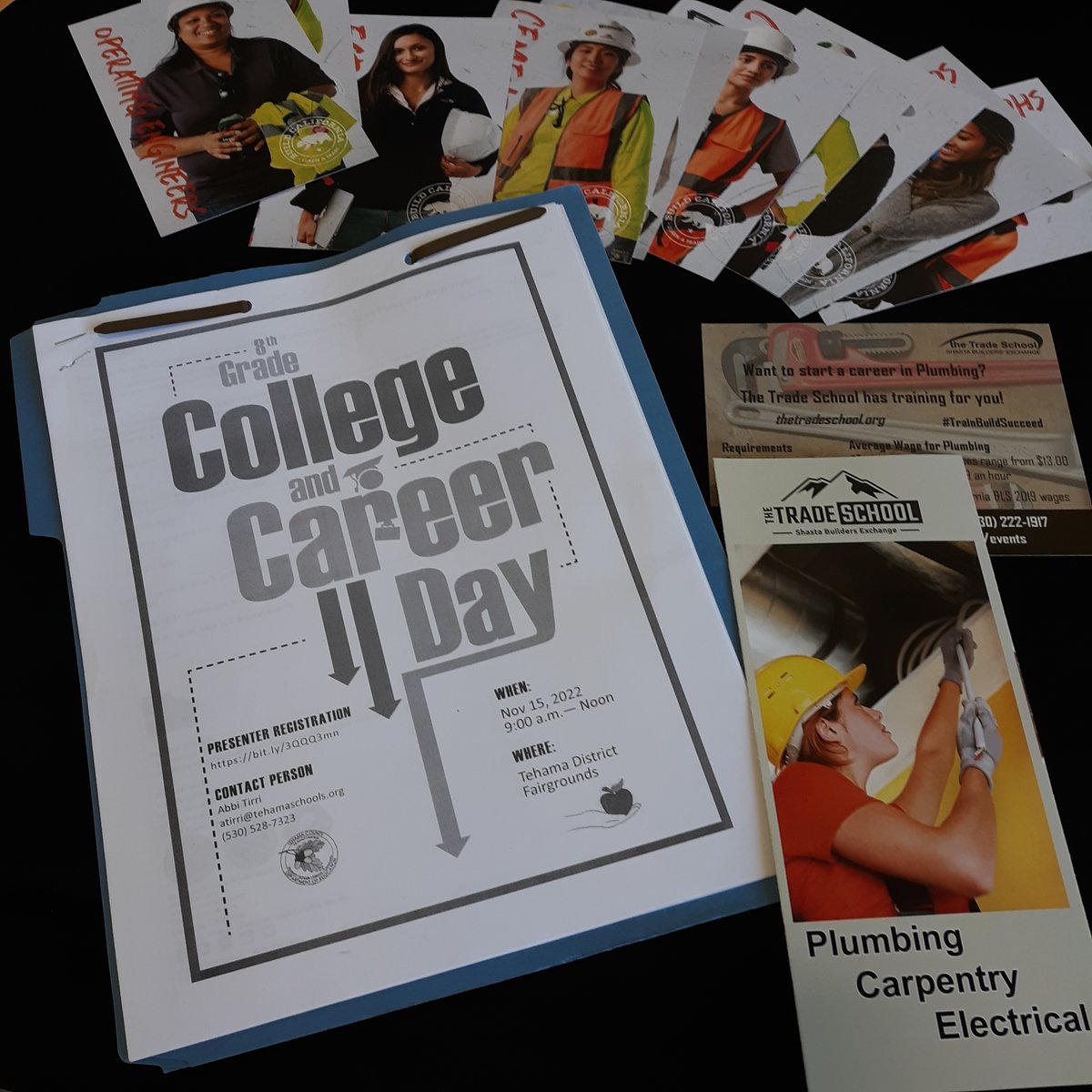 tradeschoolorg's tweet photo. Down in Tehama today for the 8th Grade Career Fair.

We've got our brochures, Build California cards, and of course our BYF cards about the trades to share.

@BYF @NCCER #buildcalifornia #TrainBuildSucceed #skilledtradesNorCal #careersinconstruction #WhytheTrades https://t.co/MXLMSlCmeq