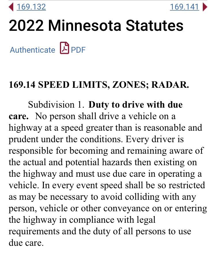 Let’s talk about Minnesota’s “due care” law. 

Learn it. Follow it. You could be cited for failing to do so, especially if you cause a crash in poor weather conditions. #CPDLive https://t.co/AAfWhiwHVU