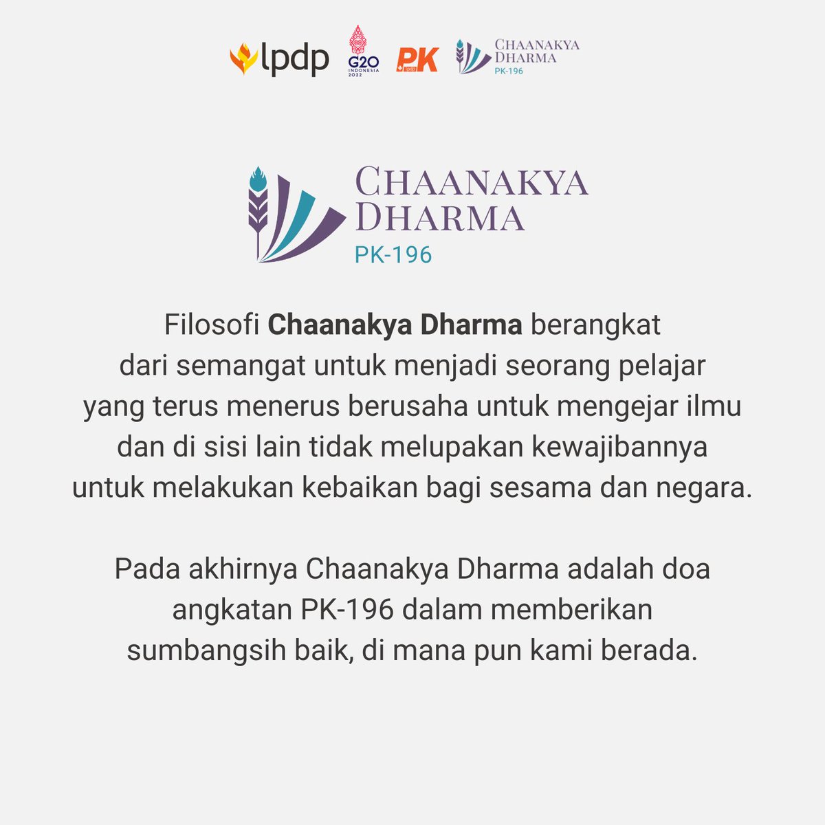 pk196lpdp's tweet photo. Hai Hai Kawan Chaanakya! 😄

Filosofi Chaanakya Dharma bisa dimaknai sebagai orang yang selalu berusaha mengejar pengetahuan, namun juga tak lupa kewajiban untuk menebar kebaikan.

@lpdp_ri
#DiriUntukNegeri
#ChaanakyaDharma
#PK196 https://t.co/7xUbSUIYOy