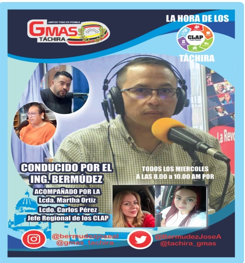 #16Nov 8 am sintoníza por la 94.5 fm "La Hora de los Clap" y sus invitadas la Abog. Indira Ruíz, Juez Superior del Circuito Judicial de Protección de Niños, Niñas y Adolescentes y la Abog. Celeste Buitrago Defensora del Pueblo en el estado Táchira
#ClapTachiraProteccionSocial