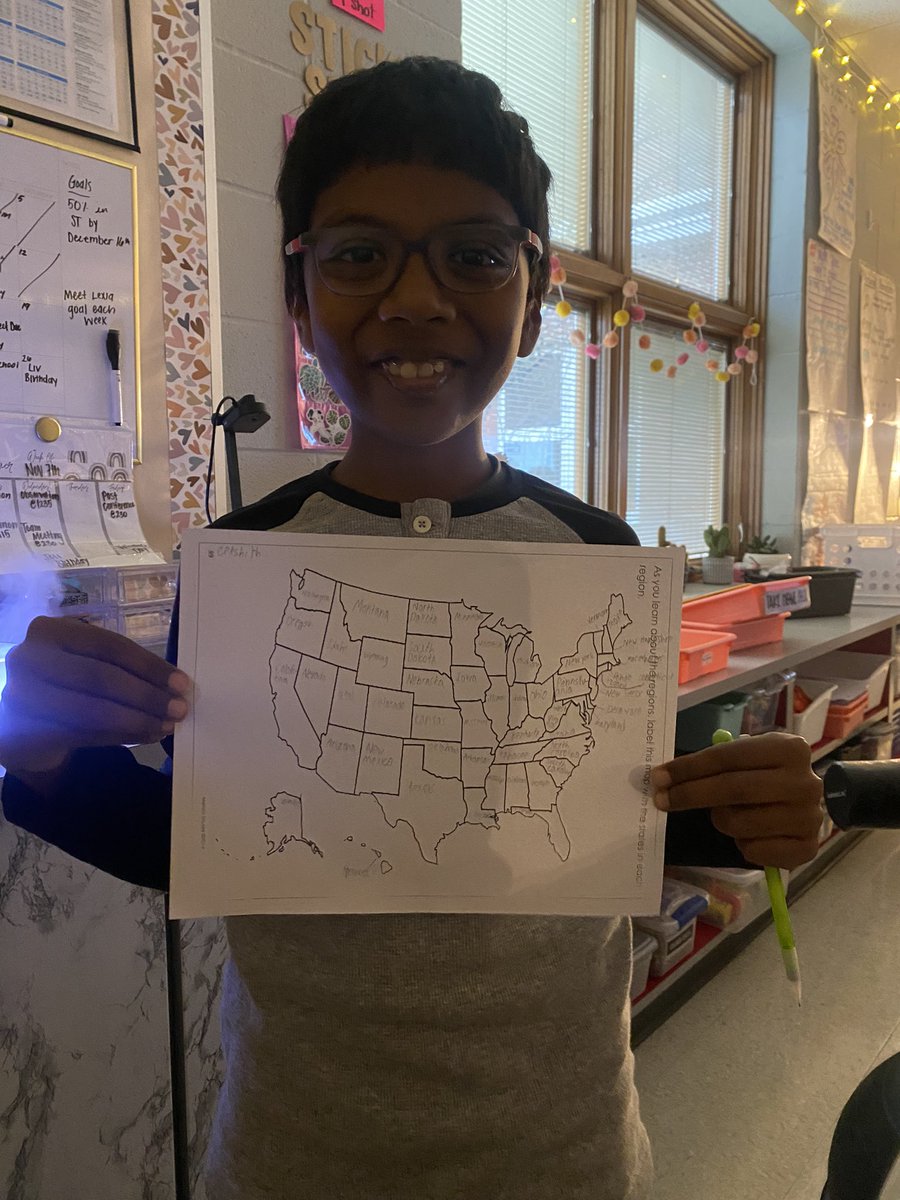 Miss_Holmberg's tweet photo. Congrats Eekshith, he is the first student to pass part one of The Great American Challenge. He correctly labeled all 50 states!🇺🇸🤩 https://t.co/8Mi3ZHzqft