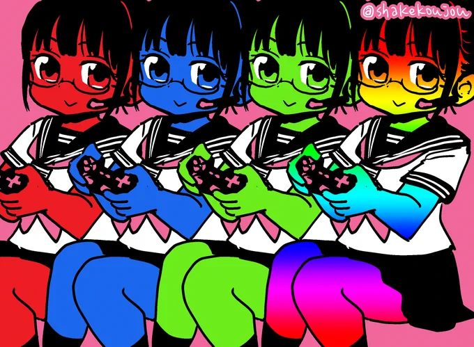 おはようございめゃす。 #起きらくがき今日は11月16日で #いい色の日 なので、肌色を色々変えてみるゲーミング妹です。#異色肌 