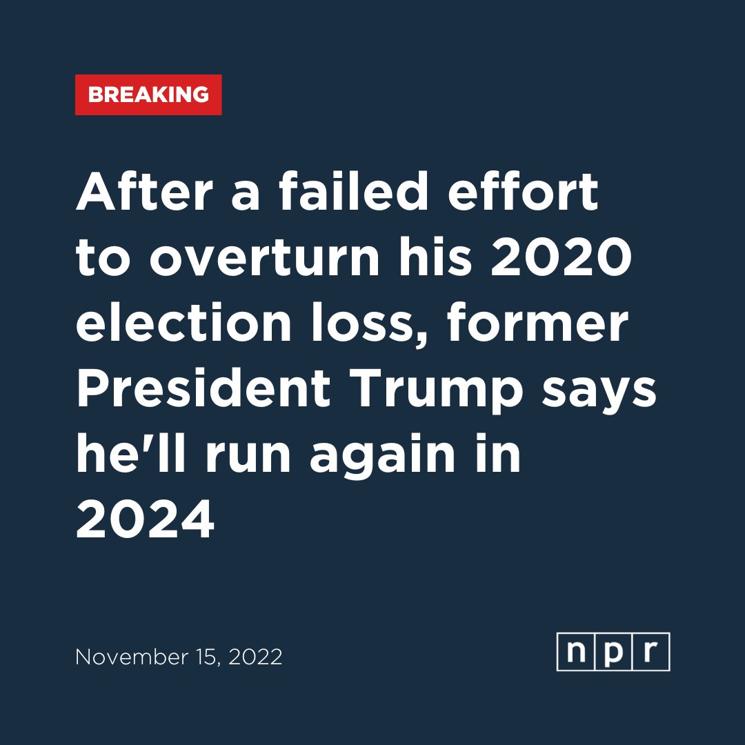 Former President Donald Trump, who tried to overturn the 2020 election he lost, and who has spread lies about that election in the years since, says he's running for president again in 2024. n.pr/3UYU4an