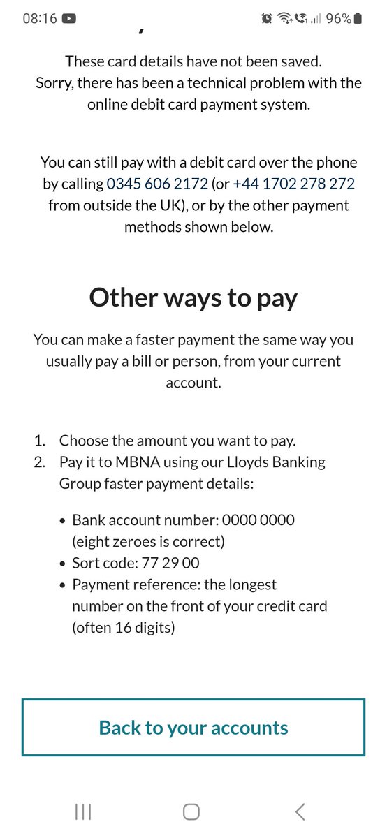 marco2108's tweet photo. @mbna why can't I pay my credit card from your online payments very frustrated with this service https://t.co/3J6iVtGhUJ